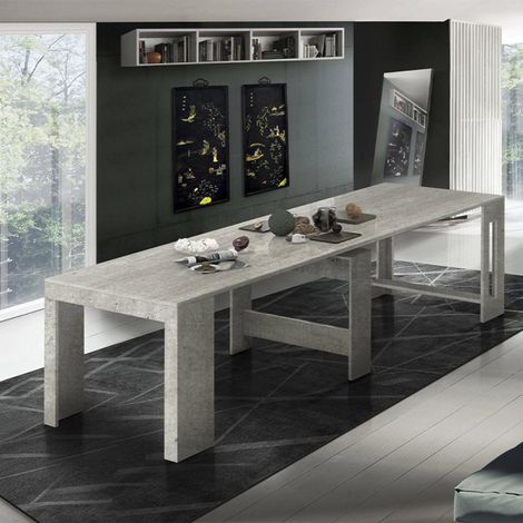 Console extensible jusqu'à 12 places, Table avec supports d'extension, 51/300x90h77 cm, Ciment (1/5)