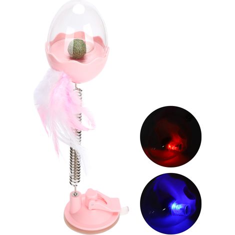 Balle lumineuse LED en ABS avec ressort à bascule, jouet pour animaux de compagnie à plumes et à plumes, rose, contenant des paillettes et de la menthe à chat. (1/5)