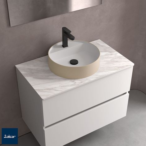 Salgar Aufsatzwaschtisch BICA ohne Siphon und Clickerabfluss SOLID SURFACE Macchiato Ø 390 x 105 mm (1/3)