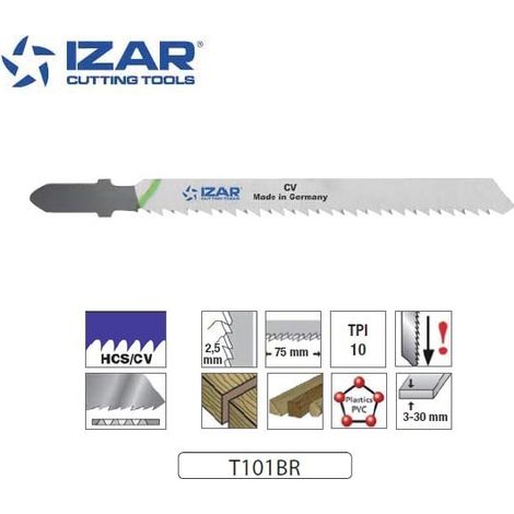 lame de scie sauteuse Izar T101BR denture inversée 100mm TPI10 (x3)