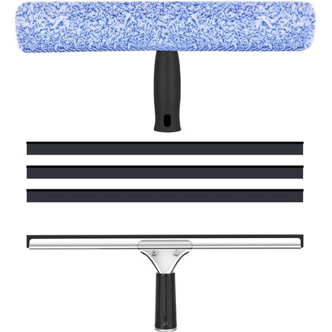 Professional 35cm Window Squeegee with 3 Replacement Blades, 2-in-1 Window Cleaning Kit with Microfiber Brush and Silicone Squeegee, for Bathroom, Shower, Windows, Car (1/4)