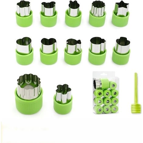 Lot de 12 mini emporte-pièces pour biscuits et légumes, en acier inoxydable, vert (1/5)