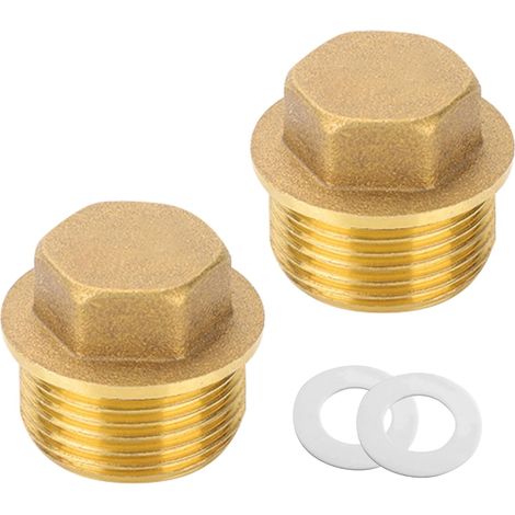 Lot de 2 bouchons en laiton 3/4", filetage extérieur 3/4", bouchons d'obturation avec anneau en caoutchouc, pour raccord de tuyau de salle de bain, chauffage et système d'eau potable, convient pour (1/5)