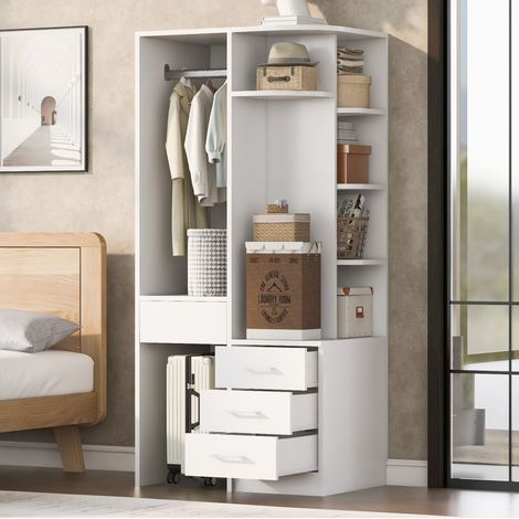 Armoire penderie en bois avec étagères, tiroirs et espace suspendu – 70 × 55 × 175 cm - CHICFURN (1/5)