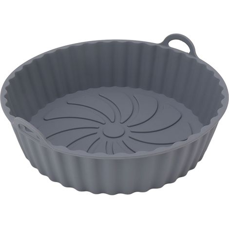 2 pièces panier friteuse rond silicone anti-huile, revêtement antiadhésif réutilisable avec poignées, corps droit gris pour cuisine domestique (1/5)