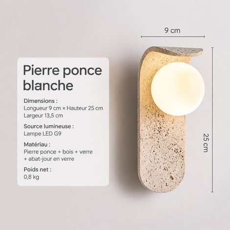 Applique murale 60 en travertin naturel jaune style wabi-sabi rétro à LED lumière chaude 60 35 × 25 × 21 cm 2 g – Livraison gratuite