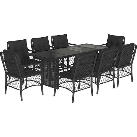 vidaXL Set da Pranzo da Giardino 9 pz con Cuscini Nero in Polyrattan (1/5)