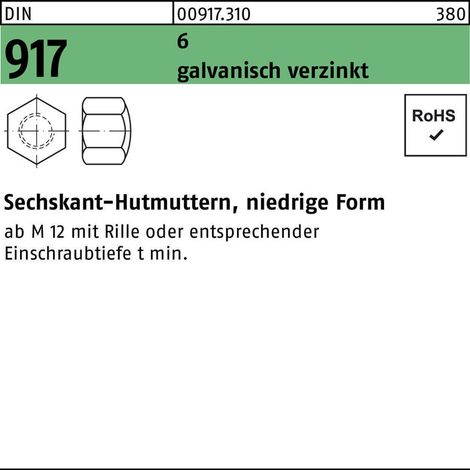 Sechskanthutmutter DIN 917 niedrige FormM4 6 galv.verz. 100 Stück (1/2)