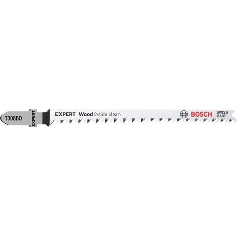 Bosch Professional 2 x Lame per seghetto alternativo Expert 'Wood 2-Side Clean' T 308 BO (per compensato, piastra per mobili in legno massello, lunghezza 117 mm, accessori seghetto alternativo)
