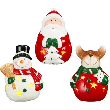 Mica Decorations LED Dekofiguren Keramik Weihnachten 13 cm 3-fach sortiert Figuren