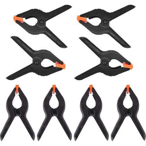 8 pinzas de resorte, pinzas de resorte de plástico negro, fuerza de sujeción súper fuerte, mango texturizado, herramienta para bricolaje (8,9 cm) (1/5)