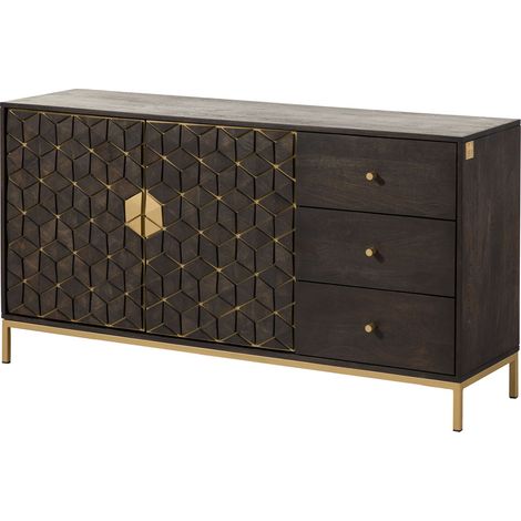 credenza in legno di Mango 145x40x77 grigio scuro oliato DIAMOND 107