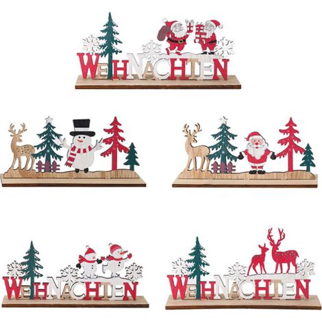 Ornement de Noël en bois, scène décorative, cerf, vieil homme, bonhomme de neige, fournitures décoratives, cadeau décoration maison (1/5)