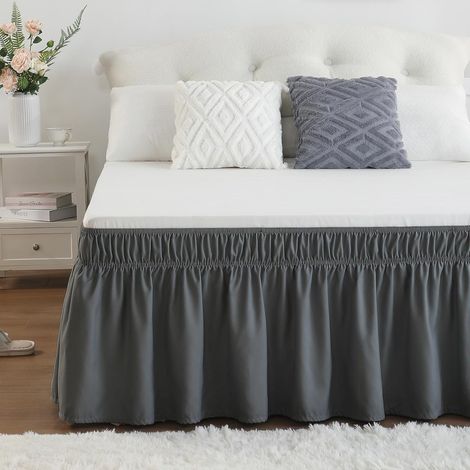 Cache-sommier avec élastique à volants facile installer en doux x cm 200 40 polyester gris foncé (1/5)