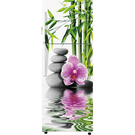 Stickers Frigo - Fleur Galets - 65x150 cm - Idéal pour frigo 55x150 cm - Adhésif BRILLANT (1/2)