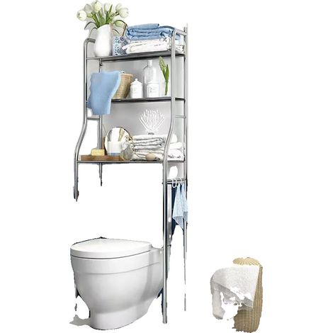 Über der Toilette Aufbewahrungsregal, 3-Ebenen-Design, Platzsparende Lösung, Silber (1/2)