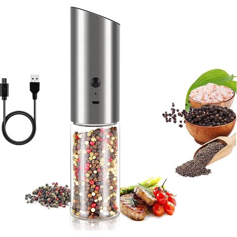 Moulin a poivre electrique-salieres et poivrieres electrique-broyeur de sel et de poivre rechargeable USB avec lumière LED-La salière et poivrière d'acier inoxydable et verre -broyeur en réglabl (1) (1/5)