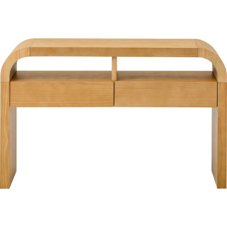 Consolle moderna con 2 cassetti in MDF color naturale, con ripiano aperto e piedini regolabili (1/5)