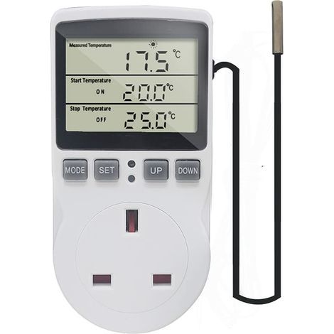 Digital Thermostat Plug Socket Temperature Controller 220V with Sensor Probe, Thermostatic Plug Heating Cooling for Greenhouse Freezer Refrigerator Fermentation (1/5)