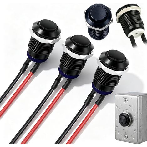Lot de 3 boutons poussoirs étanches - En acier inoxydable, Petit Bouton Poussoir Étanche Interrupteur à Pression Résistant à l'Eau pour Vélo, Moto, Voiture, Équipement Électrique (1/5)
