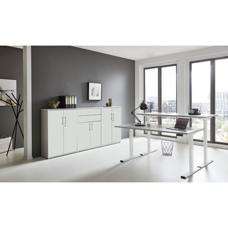 BMG Möbel Büromöbel-Set, e-Office Edition Set 15, Schreibtisch höhenverstellbar, 138 cm, grau/ weiß matt