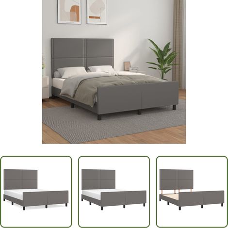 vidaXL Kunstlederbett - Bettgestell mit Kopfteil Grau 140x200 cm Kunstleder (1/5)