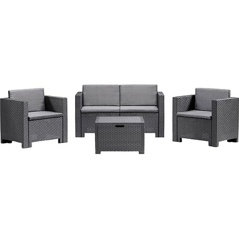 Dmora - Loungeset für draußen Kuiper, Outdoor-Lounge mit Couchtisch, Terrassenset mit Kissen, Gartenkomposition mit Sofa und Sesseln, Made in Italy, Anthrazit (1/5)