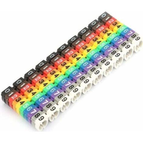 Etiquette Cable, Clip Numérique Codé de Étiquette Câble de 09 Numéro, Marqueur de Cable Coloré en Plastique en C Type, Anti-lâche(6,0mm² 100Pcs) (1/4)