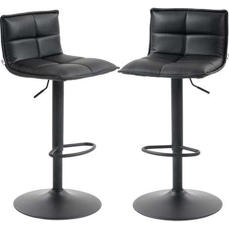 Set aus 2 Barhockern, höhenverstellbare Barstühle mit Drehsitz aus PU-Leder, 44 x 45 x 85–106 cm, schwarz