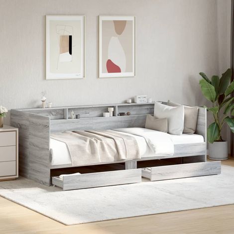 Sofá cama con cajones sin colchón gris Sonoma 90x200 cm vidaXL