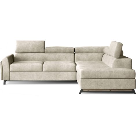 Canapé angle droit convertible tissu beige avec têtières réglables Nikos 265cm (1/5)