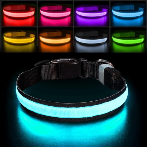 Leuchtendes Hundehalsband, wiederaufladbar und wasserdicht, LED-Blinkhalsband, fluoreszierendes Hundehalsband mit 7 Farben, verstellbare Sicherheit für kleine, mittlere und große Hunde, Schwarz-M (1/5)