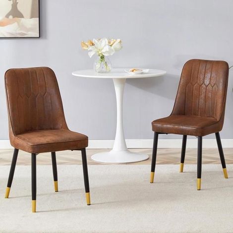 Chaise de salle à manger - KOMHTOM - 43x41.5x89cm - Cuir PU - Marron - Lot de 2, pieds métal antidérapants (1/5)