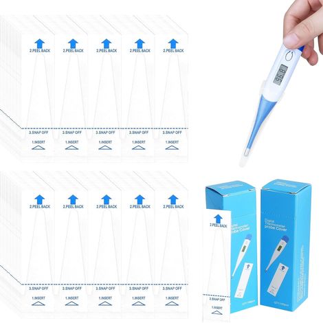 200 Pièces Housses Thermomètre, Housses Hygiéniques Jetables Pour Thermomètre 2,5 x 9,7 cm Emballage Individuel Universel Protège Sonde Thermomètre Digital Propre Sûr (1/5)