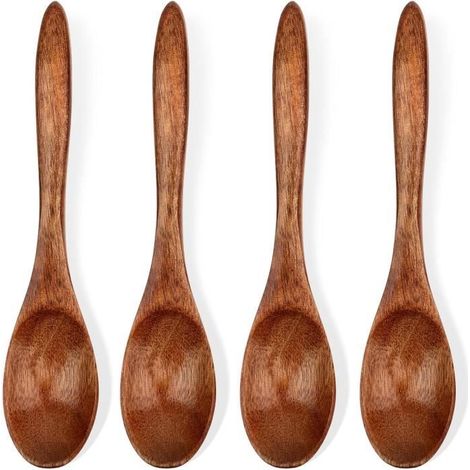 Cuillères en bois - 4petites - 15 cm - Design minimaliste - Bois d'hému - Finition en vernis naturel (1/4)