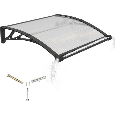 Auvent de Porte d'entrée 80x120cm Toit Marquise en Polycarbonate Porte Résistante Toit Abri Protection Contre La Pluie et UV Contre la Pluie et la Neige (1/5)