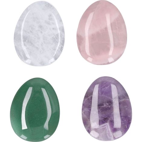Set mit 4 Ringelblumensteinen in Rosa, Lila, Grün und Weiß, natürliches Anti-Stress-Material, Daumenmassage bei Angstzuständen (1/5)