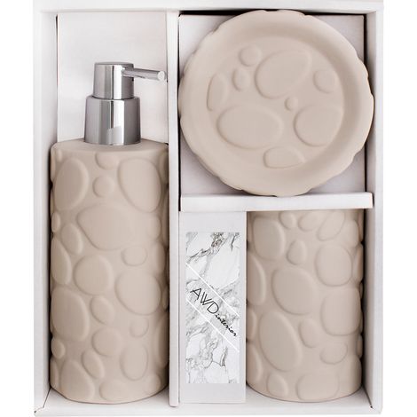 Ensemble de salle de bain CEILON, céramique, distributeur de savon, tasse, porte-savon