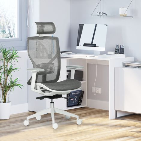 Silla de Oficina Giratoria Silla de Escritorio Ajustable en Altura con Reposabrazos Reposacabezas 67x65x120-128 cm Gris (1/5)
