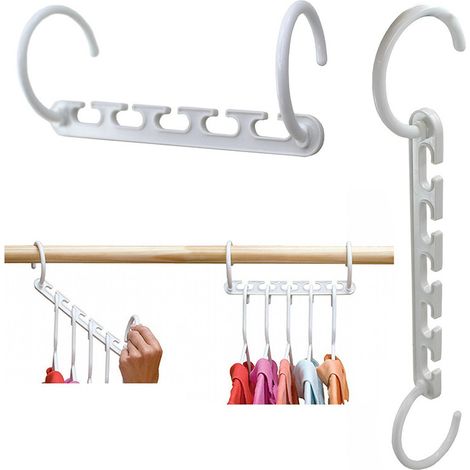 Cintre À Vêtements - 5 Emplacements - En Plastique - Pour Armoire Et Dressing - Blanc - Lot De 1