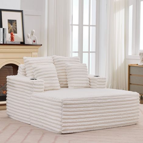 Chaise longue extragrande, sofá cama de piel sintética con portavasos, sillón mullido como una nube, no requiere montaje. (1/5)