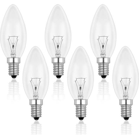 Ampoule Incandescence Bougie E14 60W 230V, Ampoule Flamme E14, Dimmable Blanc Chaud 2700K, 600LM, C35 Ampoule Transparent, Pour Lustre, Lampe de Bureau, Pack de 6 (1/5)