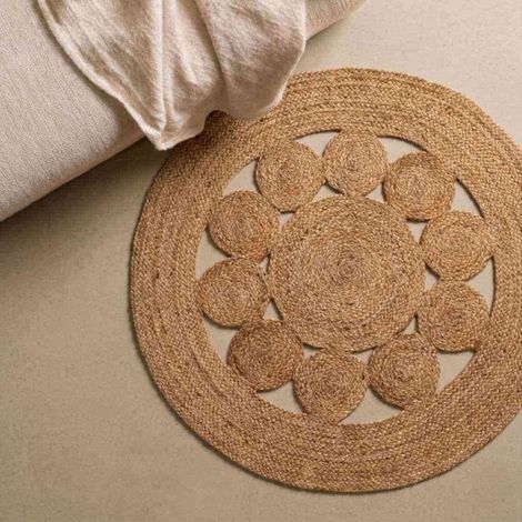 Tapis en jute rond forme fleur 80cm (1/5)