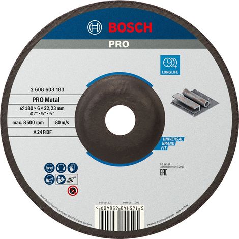 BOSH 2608603183 MEULE À ÉBARBER À MOYEU DÉPORTÉ STANDARD FOR METAL A 24 P BF 180 MM 22,23 MM 6,0 MM