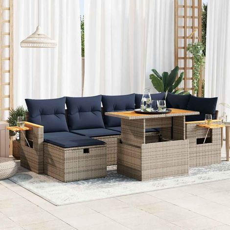 Set sofás jardín y cojines 7 pzas ratán sintético acacia gris vidaXL (1/5)