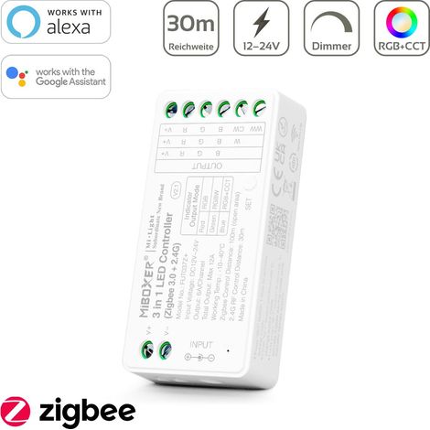 MiBoxer Zigbee 3.0 + 2.4GHz RGB/RGBW/RGB+CCT LED Controller 3 in 1 / 5 Kanal 12/24V Tuya Alexa Google Steuerung FUT037Z+