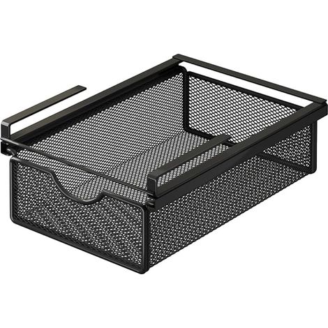 Tiroir coulissant sous étagère – Panier de rangement métallique – Organisateur de placard sans perçage – Accès facile sous-vêtements et accessoires, noir