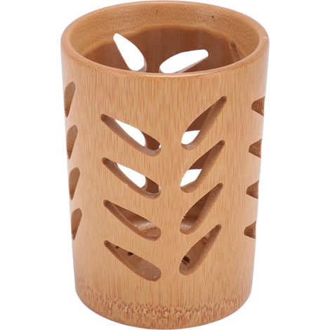Porte-brosse à dents en bambou avec trous de drainage, idéal pour pinceaux de maquillage et rangement salle de bain (1/5)