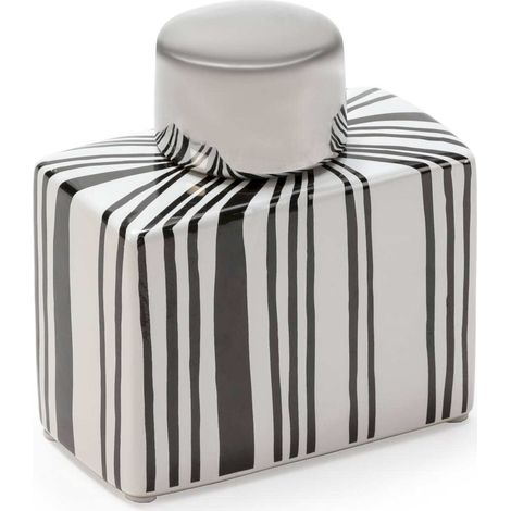Vase décoratif céramique blanc noir argent style moderne - Blanc rayé noir et argent (1/2)