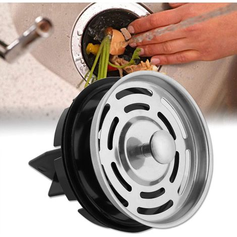 Dispensador de residuos multifunción con tapón de agua, filtro de basura, colador de fregadero, negro, acero inoxidable, acabado 8,610cm (1/5)